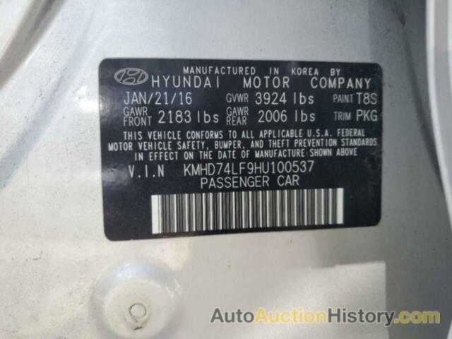 HYUNDAI ELANTRA SE, KMHD74LF9HU100537