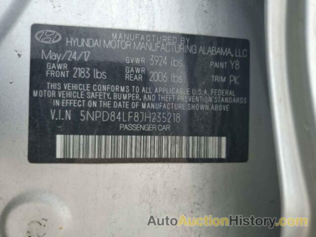 HYUNDAI ELANTRA SEL, 5NPD84LF8JH235218