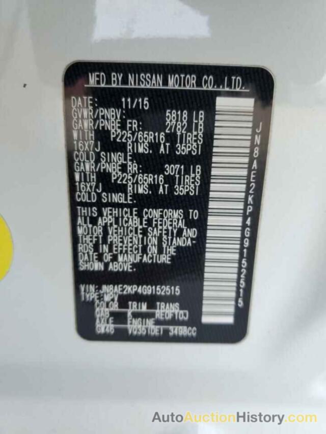 NISSAN QUEST S, JN8AE2KP4G9152515