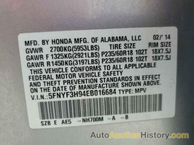 HONDA PILOT TOURING, 5FNYF3H94EB016684