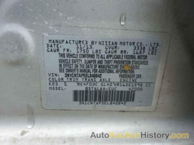 NISSAN VERSA S, 3N1CN7AP5EL840842