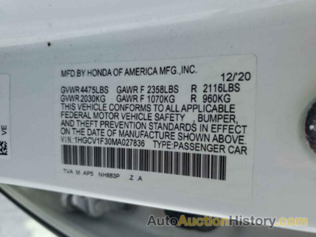 HONDA ACCORD SPORT, 1HGCV1F30MA027836