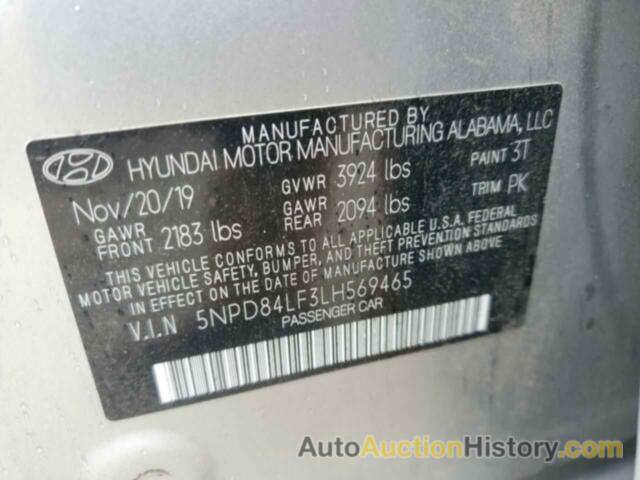 HYUNDAI ELANTRA SEL, 5NPD84LF3LH569465