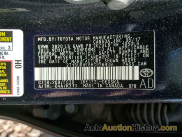 TOYOTA COROLLA L, 2T1BURHE8HC926939