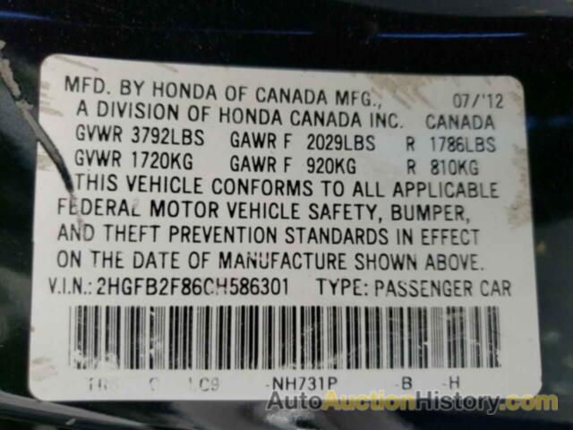 HONDA CIVIC EX, 2HGFB2F86CH586301