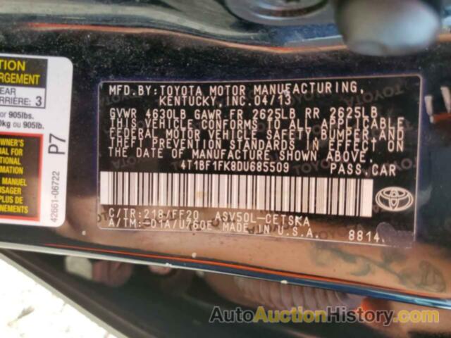 TOYOTA CAMRY L, 4T1BF1FK8DU685509