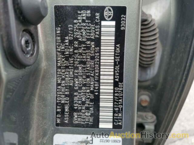 TOYOTA CAMRY L, 4T4BF1FK8DR292616