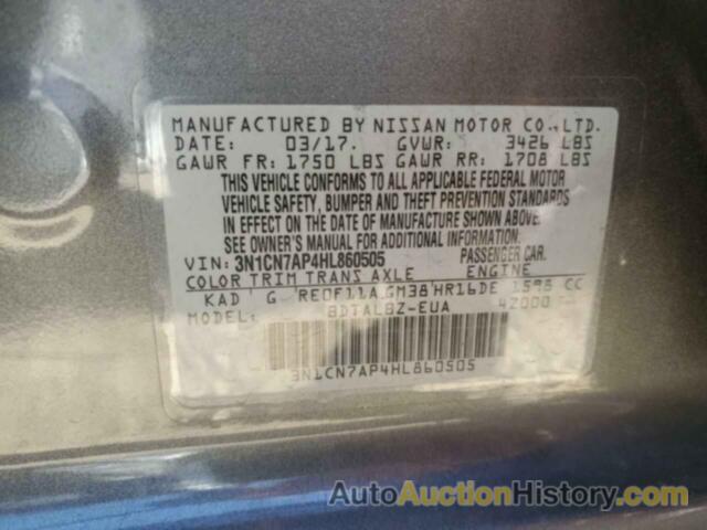 NISSAN VERSA S, 3N1CN7AP4HL860505