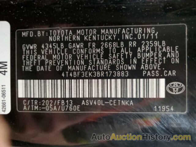 TOYOTA CAMRY BASE, 4T4BF3EK3BR173883