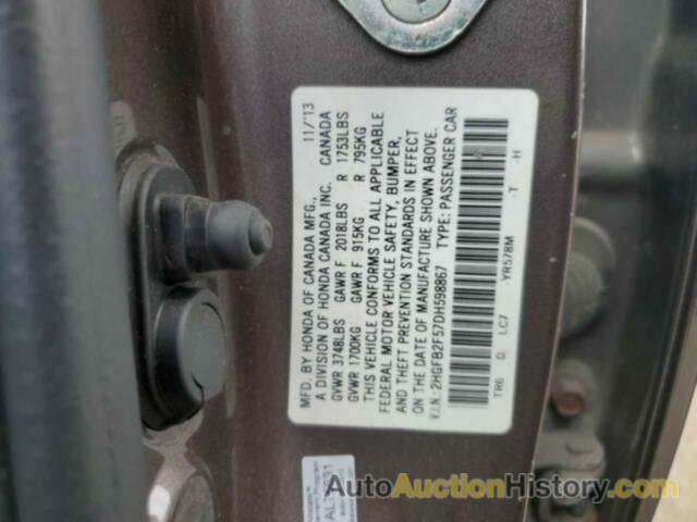 HONDA CIVIC LX, 2HGFB2F57DH598867