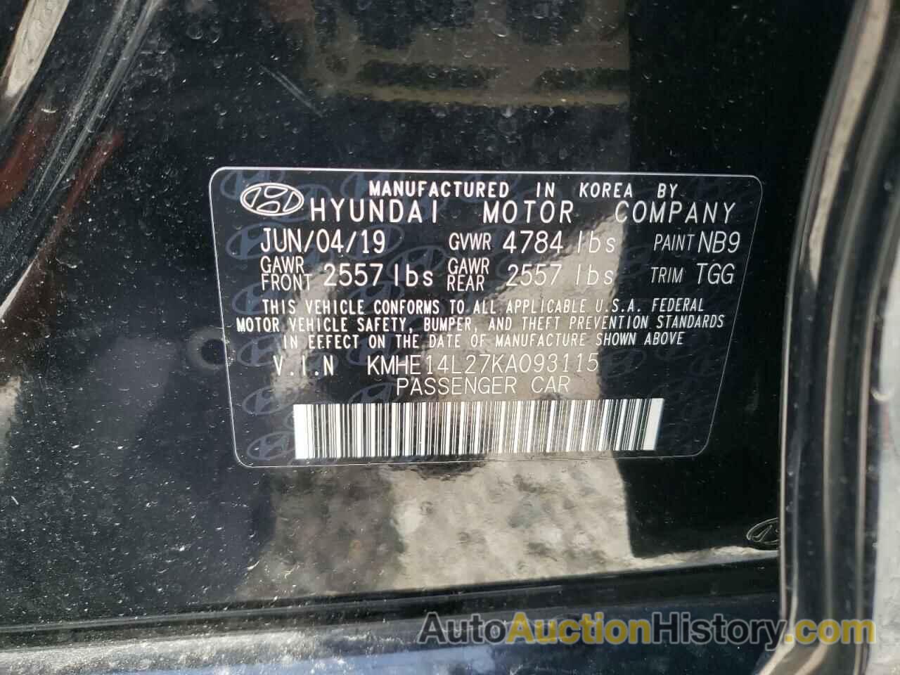 HYUNDAI SONATA PLUG-IN HYBRID, KMHE14L27KA093115