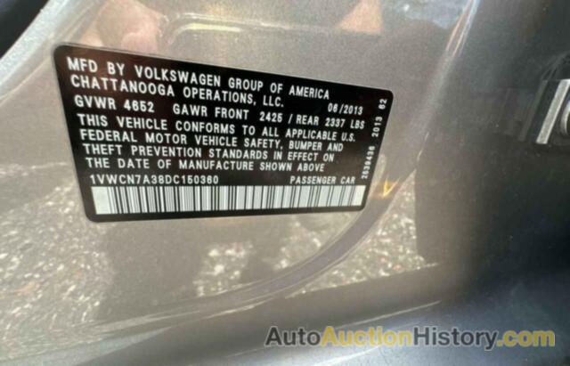 VOLKSWAGEN PASSAT SEL, 1VWCN7A38DC150360