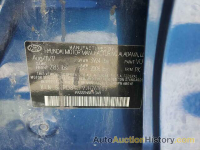 HYUNDAI ELANTRA SEL, 5NPD84LF9JH261603