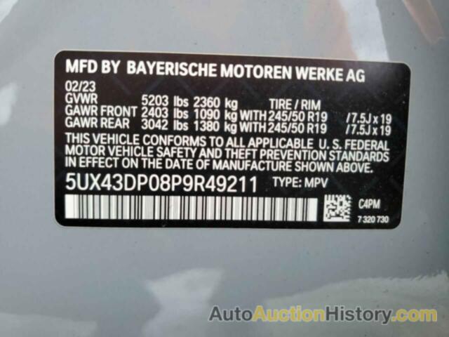 BMW X3 SDRIVE30I, 5UX43DP08P9R49211