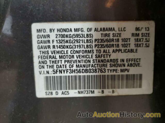 HONDA PILOT EXL, 5FNYF3H56DB038763