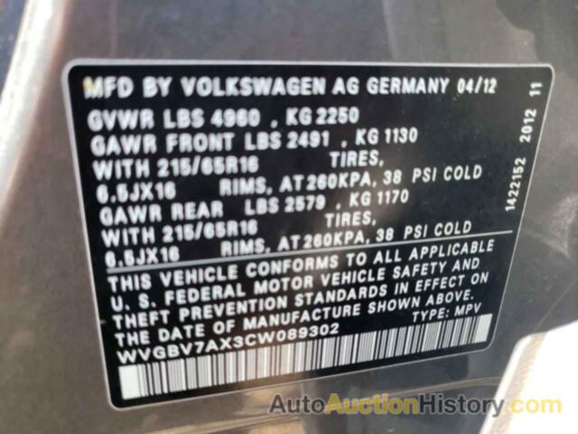 VOLKSWAGEN TIGUAN S, WVGBV7AX3CW089302