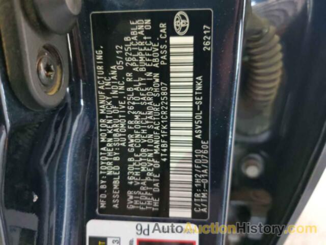 TOYOTA CAMRY BASE, 4T4BF1FK1CR225807