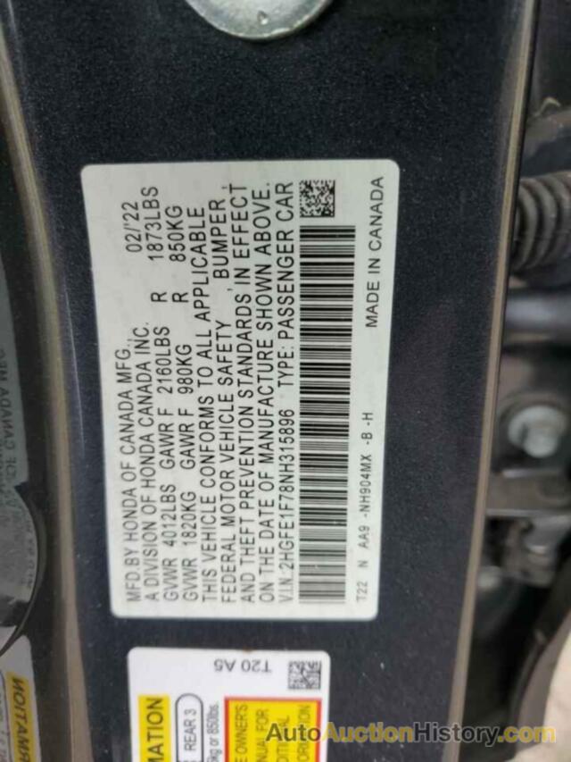 HONDA CIVIC EX, 2HGFE1F78NH315896