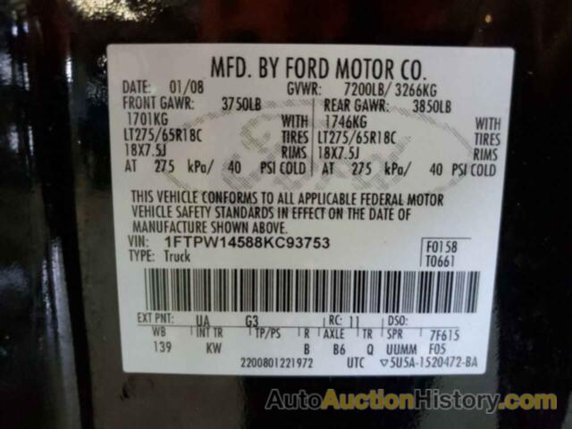 FORD F-150 SUPERCREW, 1FTPW14588KC93753