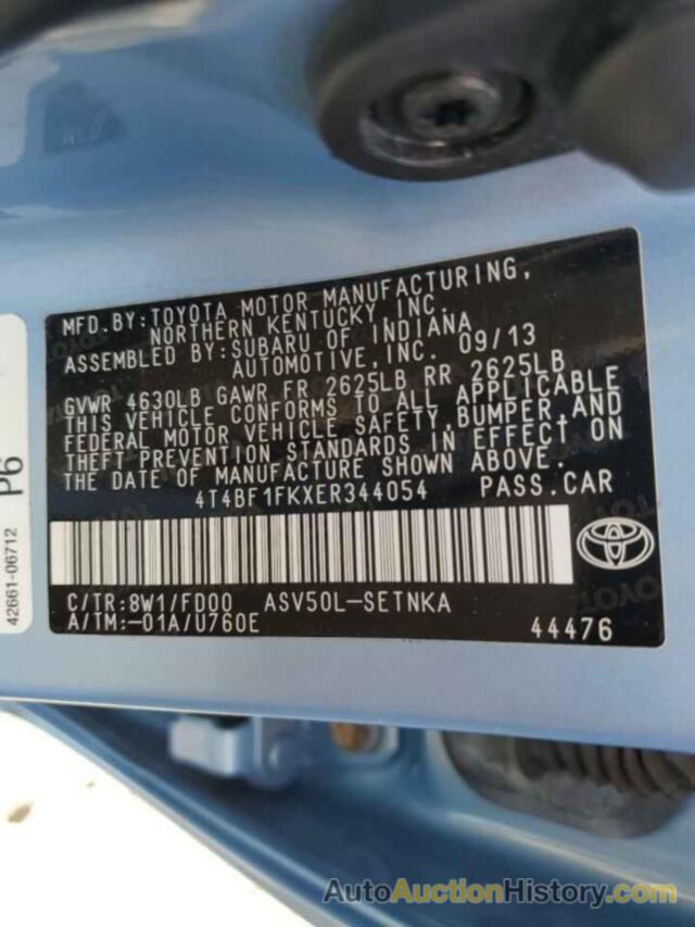 TOYOTA CAMRY L, 4T4BF1FKXER344054