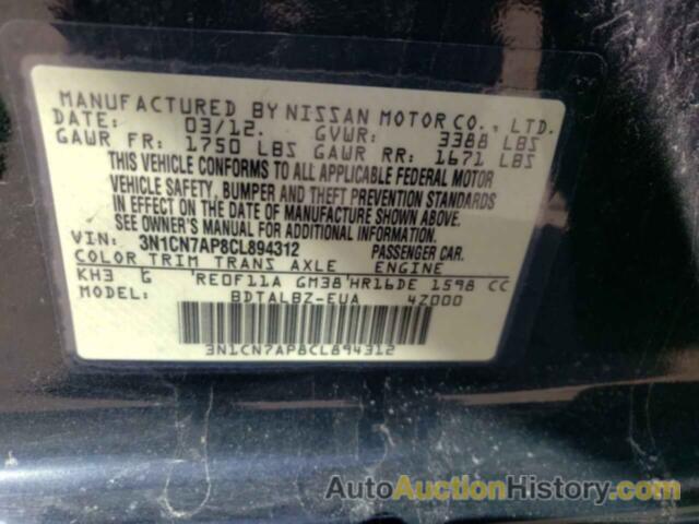 NISSAN VERSA S, 3N1CN7AP8CL894312