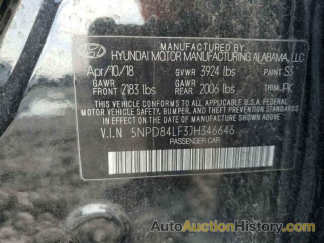 HYUNDAI ELANTRA SEL, 5NPD84LF3JH346646