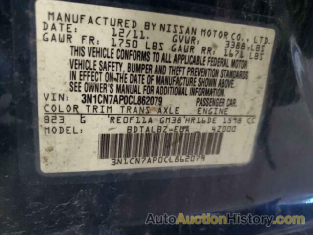 NISSAN VERSA S, 3N1CN7AP0CL862079