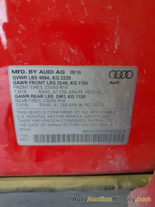 AUDI Q3 PREMIUM, WA1ECCFS3HR006318