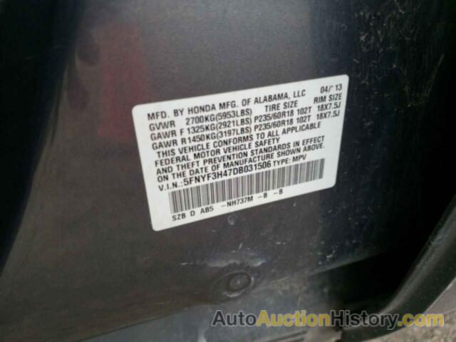 HONDA PILOT EX, 5FNYF3H47DB031506