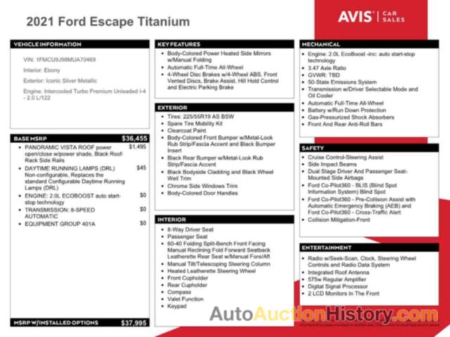 FORD ESCAPE TITANIUM, 1FMCU9J98MUA70469