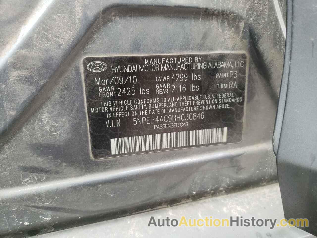 HYUNDAI SONATA GLS, 5NPEB4AC9BH030846