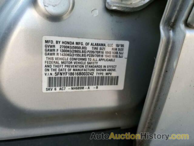 HONDA PILOT EX, 5FNYF18616B003242