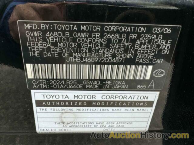 LEXUS ES350 350, JTHBJ46G972004871