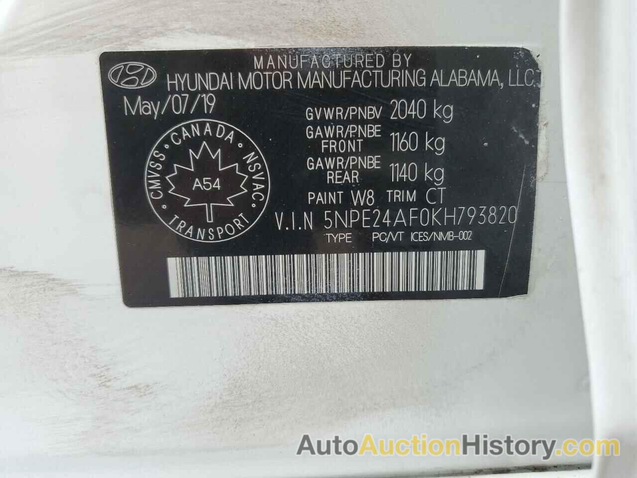 HYUNDAI SONATA SE, 5NPE24AF0KH793820