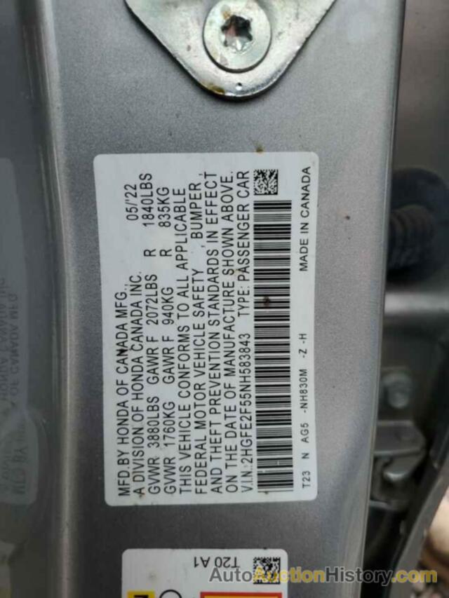 HONDA CIVIC SPORT, 2HGFE2F55NH583843