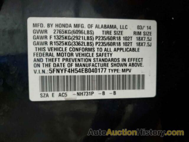 HONDA PILOT EXL, 5FNYF4H54EB040177