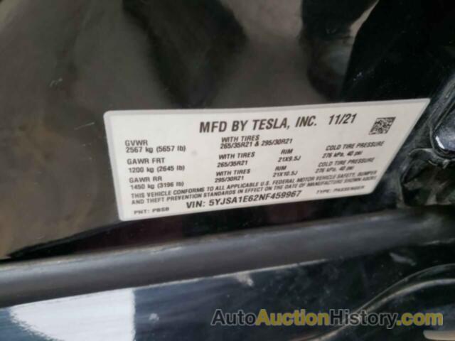 TESLA MODEL S, 5YJSA1E62NF459967