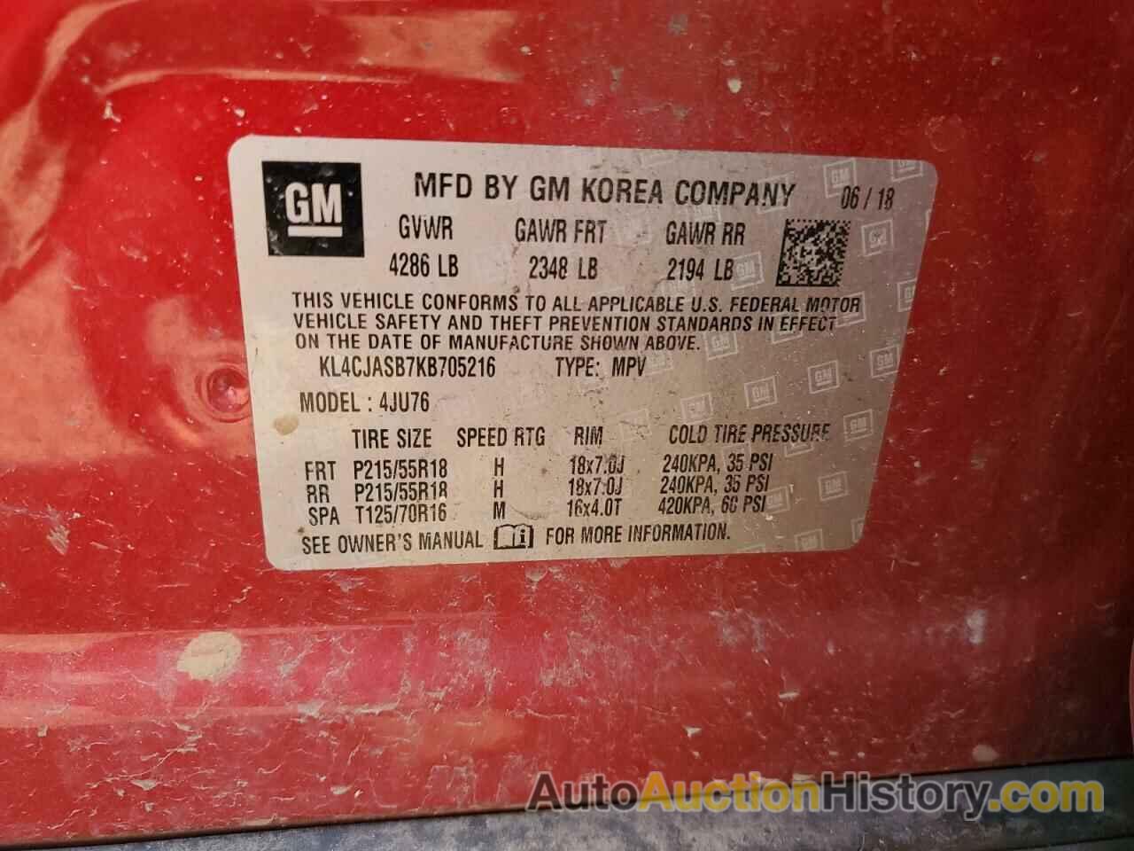 BUICK ENCORE PREFERRED, KL4CJASB7KB705216