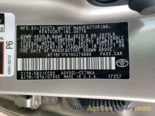 TOYOTA CAMRY LE, 4T1BF1FK1HU279688