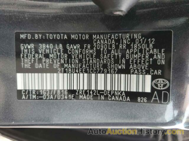 TOYOTA COROLLA BASE, 2T1BU4EE1CC779167