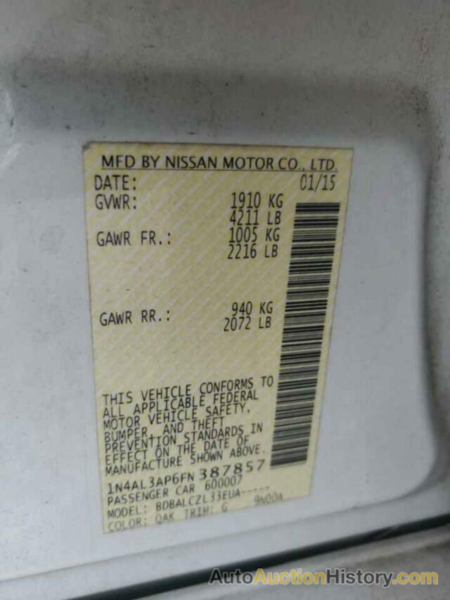 NISSAN ALTIMA 2.5, 1N4AL3AP6FN387857