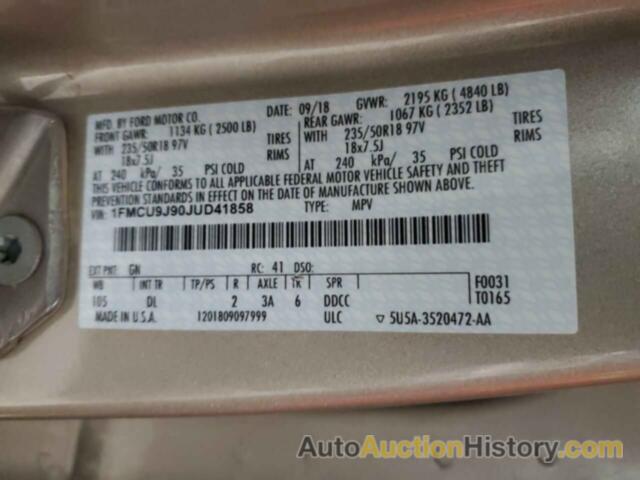 FORD ESCAPE TITANIUM, 1FMCU9J90JUD41858