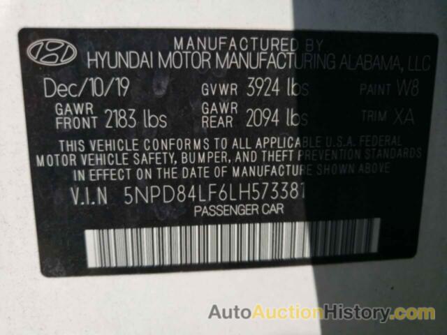 HYUNDAI ELANTRA SEL, 5NPD84LF6LH573381