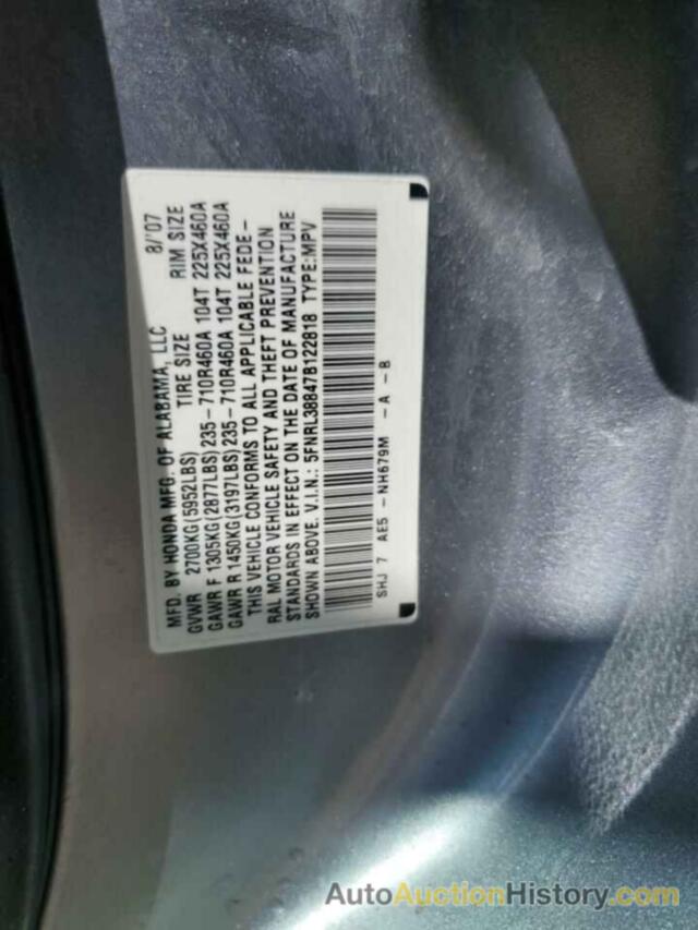 HONDA ODYSSEY TOURING, 5FNRL38847B122818