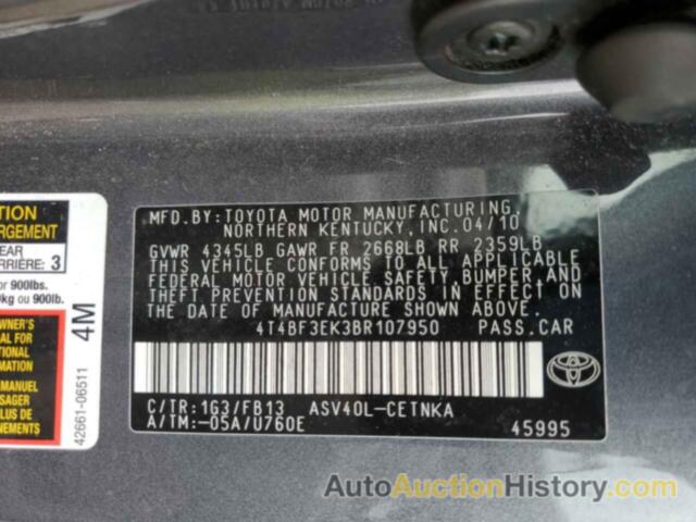 TOYOTA CAMRY BASE, 4T4BF3EK3BR107950