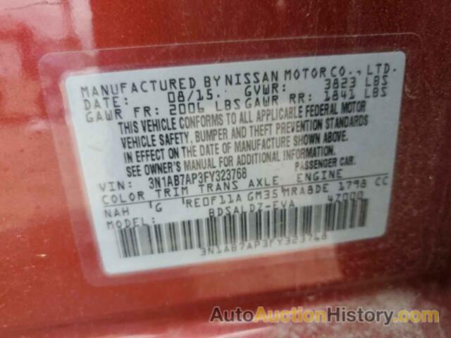 NISSAN SENTRA S, 3N1AB7AP3FY323768