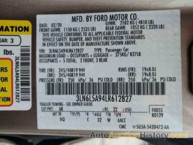 LINCOLN MKZ, 3LN6L5A94LR612827