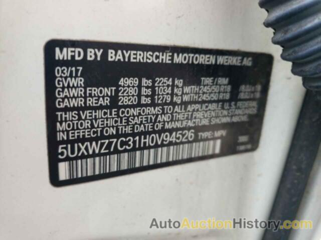 BMW X3 SDRIVE28I, 5UXWZ7C31H0V94526