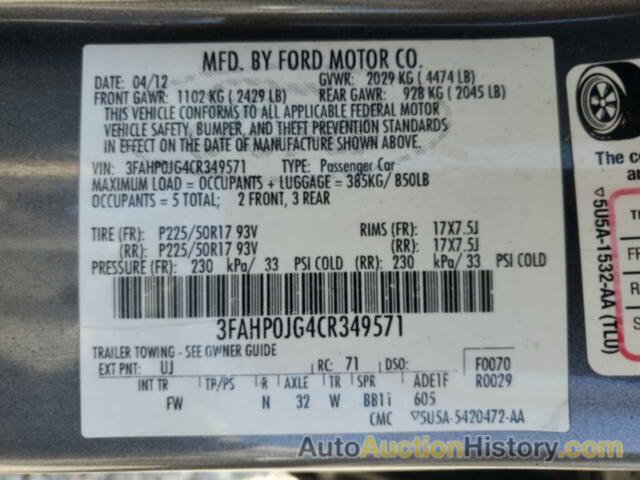 FORD FUSION SEL, 3FAHP0JG4CR349571