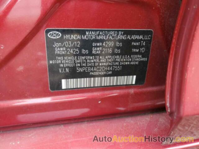 HYUNDAI SONATA GLS, 5NPEB4AC2CH447551